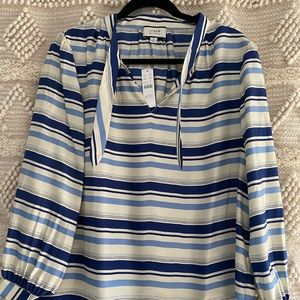 J Crew Collection tie-neck silk twill top in stripe